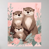 Adorable Otter Boho Pink Rose Mama Vater und Baby Poster (Vorne)