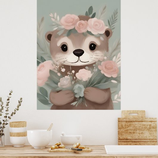 Adorable Otter Boho Wasserfarbe Poster (Küche)