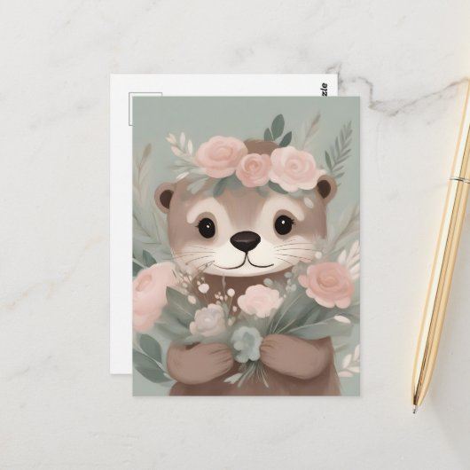 Adorable Otter Boho Wasserfarbe Postkarte (Vorderseite/Rückseite Beispiel)