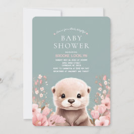 Adorable Otter Girl Kinderdusche mit rosa Blume Einladung