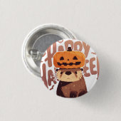 Adorable Otter mit Kürbishut - Happy Halloween Button (Vorne & Hinten)