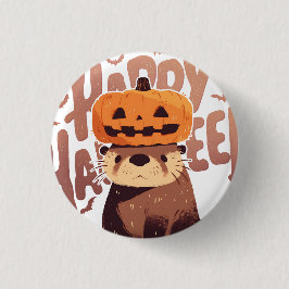 Adorable Otter mit Kürbishut - Happy Halloween Button