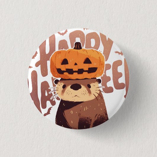 Adorable Otter mit Kürbishut - Happy Halloween Button (Vorderseite)
