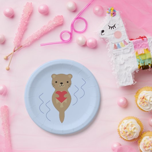 Adorable Otter umarmt ein Herz Pappteller (Party)