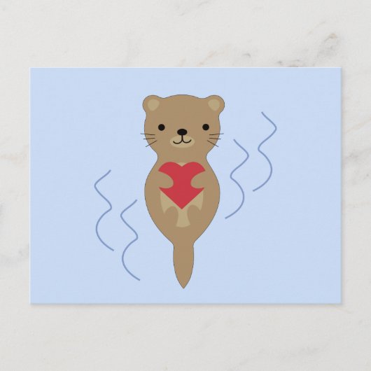 Adorable Otter umarmt ein Herz Postkarte (Vorderseite)