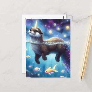 Adorable Otter Unicorn mit Goldfish Postkarte
