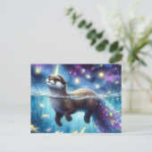 Adorable Otter Unicorn Wasserfarbe Postkarte (Stehend Vorderseite)