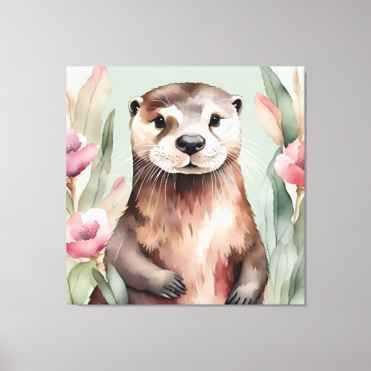 Adorable Otter Wasserfarbe Leinwanddruck (Vorderseite)