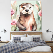 Adorable Otter Wasserfarbe Leinwanddruck (Insitu (Schlafzimmer))