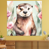 Adorable Otter Wasserfarbe Leinwanddruck (Insitu (Wohnzimmer))