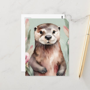 Adorable Otter Wasserfarbe Postkarte