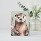 Adorable Otter Wasserfarbe Postkarte (Stehend Vorderseite)
