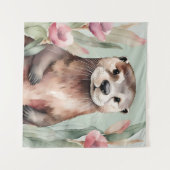 Adorable Otter Wasserfarbe Wandteppich (Vorderseite (Horizontal))
