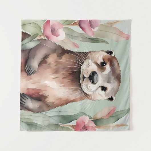 Adorable Otter Wasserfarbe Wandteppich (Vorderseite (Horizontal))
