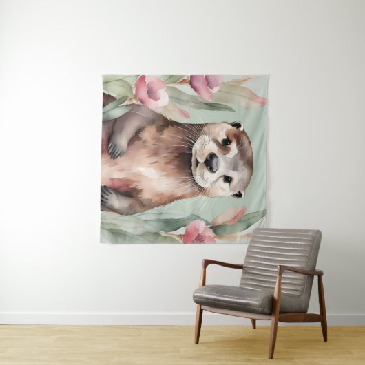 Adorable Otter Wasserfarbe Wandteppich (Beispiel (Horizontal))