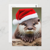 Adorable Otter-Weihnachtsmannmütze Postkarte (Vorne/Hinten)