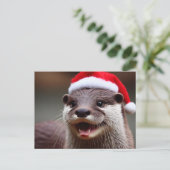 Adorable Otter-Weihnachtsmannmütze Postkarte (Stehend Vorderseite)