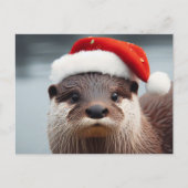 Adorable Otter-Weihnachtsmannmütze Postkarte (Vorderseite)