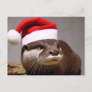 Adorable Otter-Weihnachtsmannmütze Postkarte