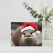 Adorable Otter-Weihnachtsmannmütze Postkarte (Stehend Vorderseite)