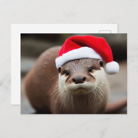 Adorable Otter-Weihnachtsmannmütze Postkarte (Vorne/Hinten)
