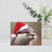 Adorable Otter-Weihnachtsmannmütze Postkarte (Stehend Vorderseite)