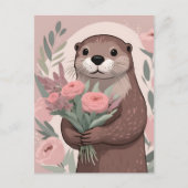 Adorable Otter With Flowers Postkarte (Vorderseite)