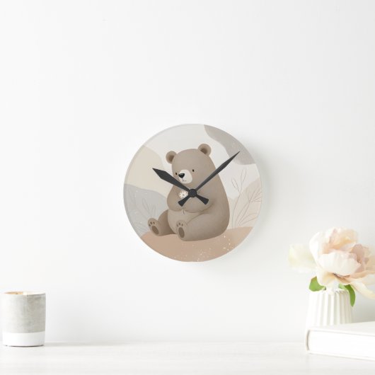 Adorable Ours Brun à la Marguerite - Aquarelle Runde Wanduhr (Zuhause)
