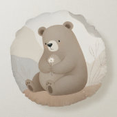 Adorable Ours Brun à la Marguerite - Aquarelle Rundes Kissen (Rückseite)