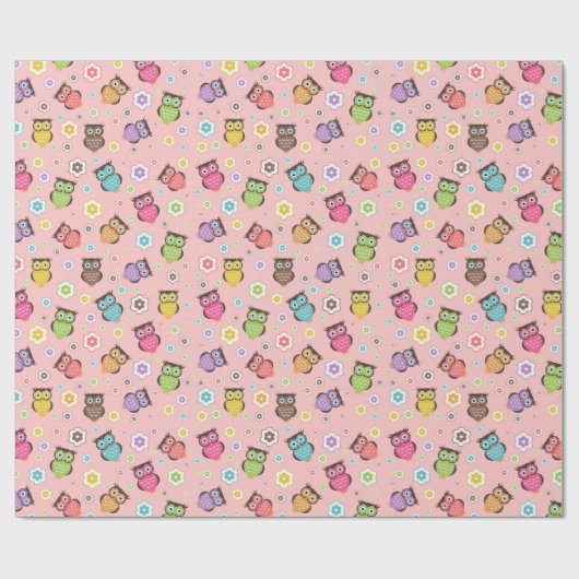 Adorable Owl and Floral Design Geschenkpapier (Flach)