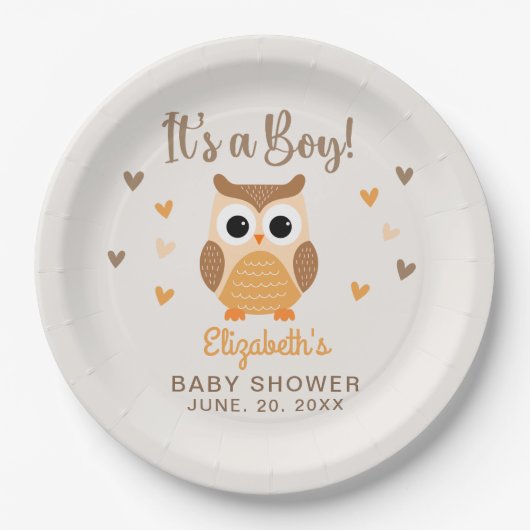Adorable Owl Baby Shower Boy Boho Pappteller (Vorderseite)