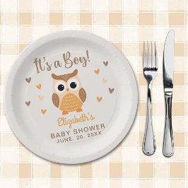 Adorable Owl Baby Shower Boy Boho Pappteller