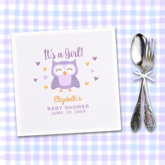 Adorable Owl Baby Shower Girl Serviette
