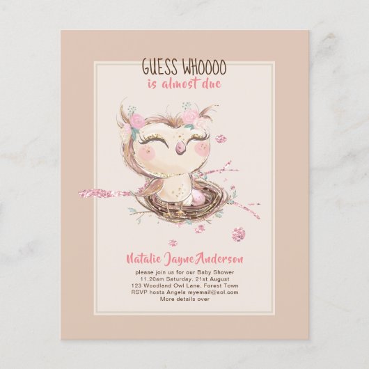 Adorable OWL Baby Shower Girls oder Boys Einladung Flyer (Vorne)