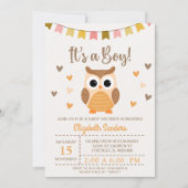 Adorable Owl Baby Shower Invitation – 'It's a Boy' Einladung (Vorderseite)