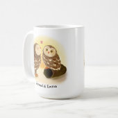 Adorable Owl Couple in der Sunset Romantische Tass Kaffeetasse (Vorderseite Links)