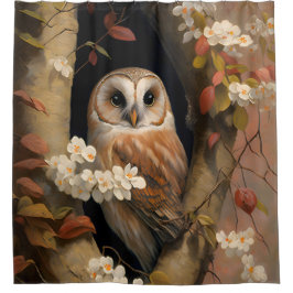 Adorable Owl Oil Painting Duschvorhang