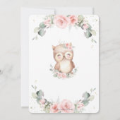 Adorable Owl Rosa Blumengrün Babydusche Einladung (Rückseite)