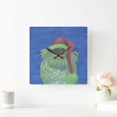 Adorable Owl with Santa Hat Quadratische Wanduhr (Zuhause)