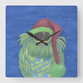 Adorable Owl with Santa Hat Quadratische Wanduhr