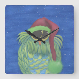 Adorable Owl with Santa Hat Quadratische Wanduhr