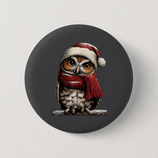 Adorable Owl With Santa Hat Snowy Winter Christmas Button (Vorderseite)