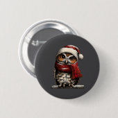 Adorable Owl With Santa Hat Snowy Winter Christmas Button (Vorne & Hinten)