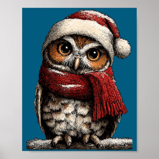 Adorable Owl With Santa Hat Snowy Winter Christmas Poster (Vorne)