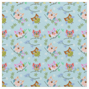 Adorable Owls auf blauem Hintergrund Stoff