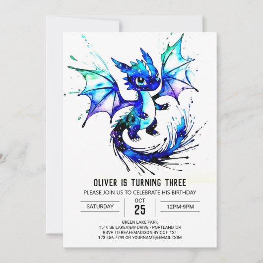 Adorable Painted Dragon Digital Boy Geburtstag Einladung (Vorderseite)