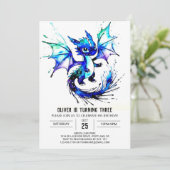 Adorable Painted Dragon Digital Boy Geburtstag Einladung (Stehend Vorderseite)