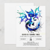 Adorable Painted Dragon Digital Boy Geburtstag Einladung (Vorne/Hinten)