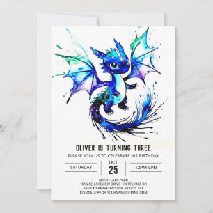 Adorable Painted Dragon Digital Boy Geburtstag Einladung