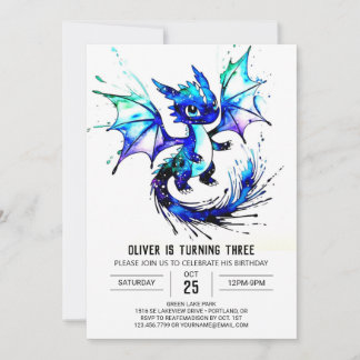 Adorable Painted Dragon Digital Boy Geburtstag Einladung